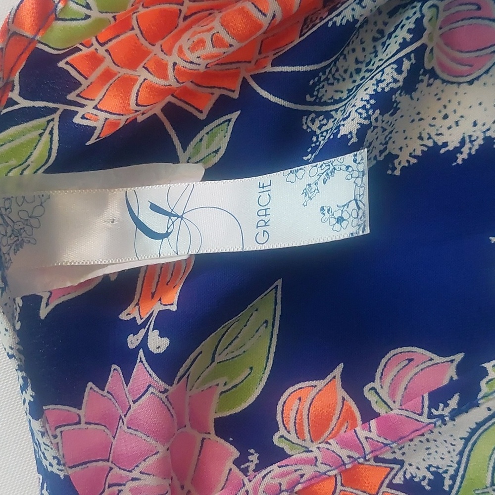 Gracie women's Floral Halter Top in Pink and Orange size M - Picture 8 of 9